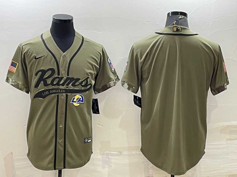 Men%27s Los Angeles Rams Blank Olive Salute to Service Cool Base Stitched Baseball Jersey